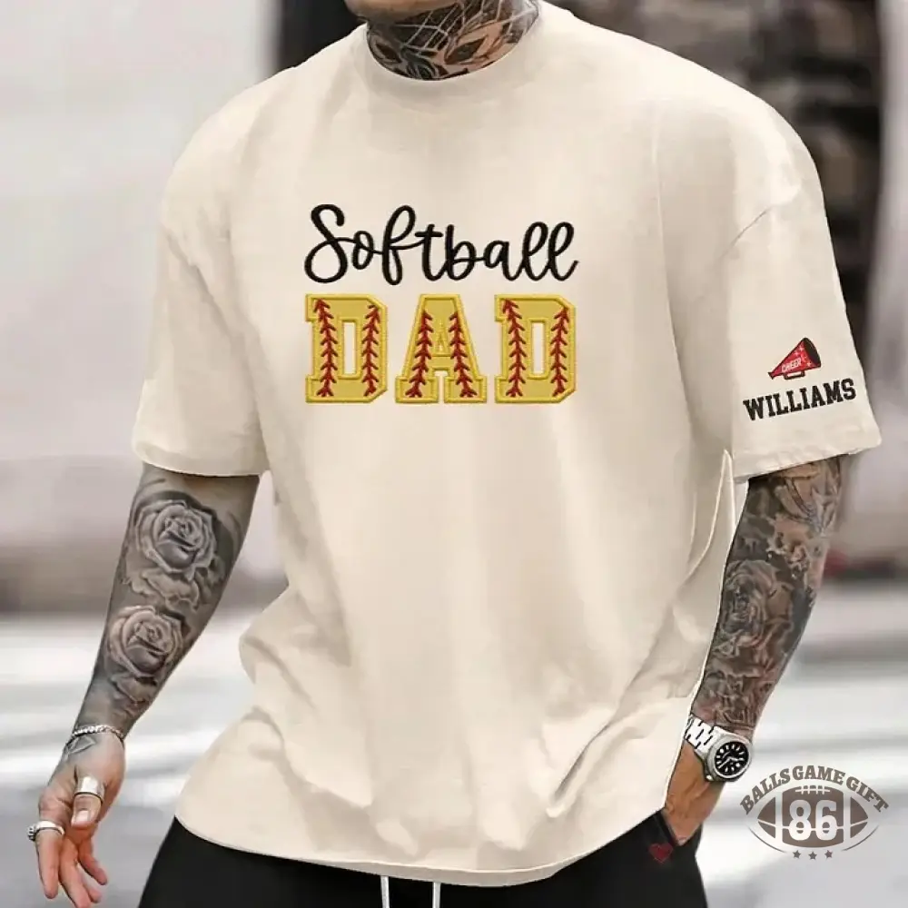 Softball DAD or MOM Applique Embroidery Personalized Washed T-Shirt
