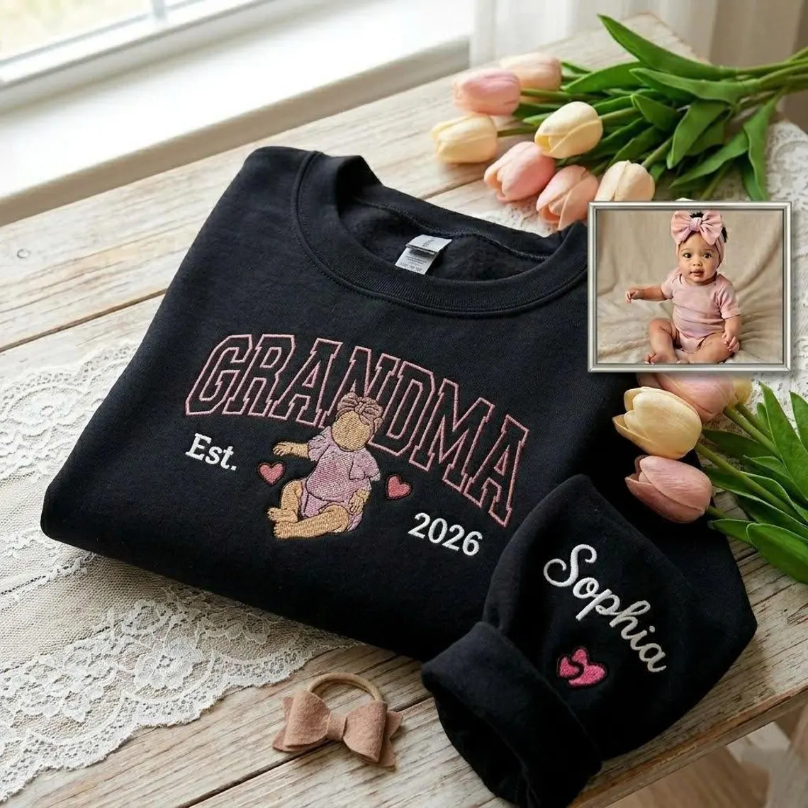 Custom Mama Sweatshirt, Embroidered Kids Portrait Crewneck, Unique Mother's Day Gift Keepsake Gift