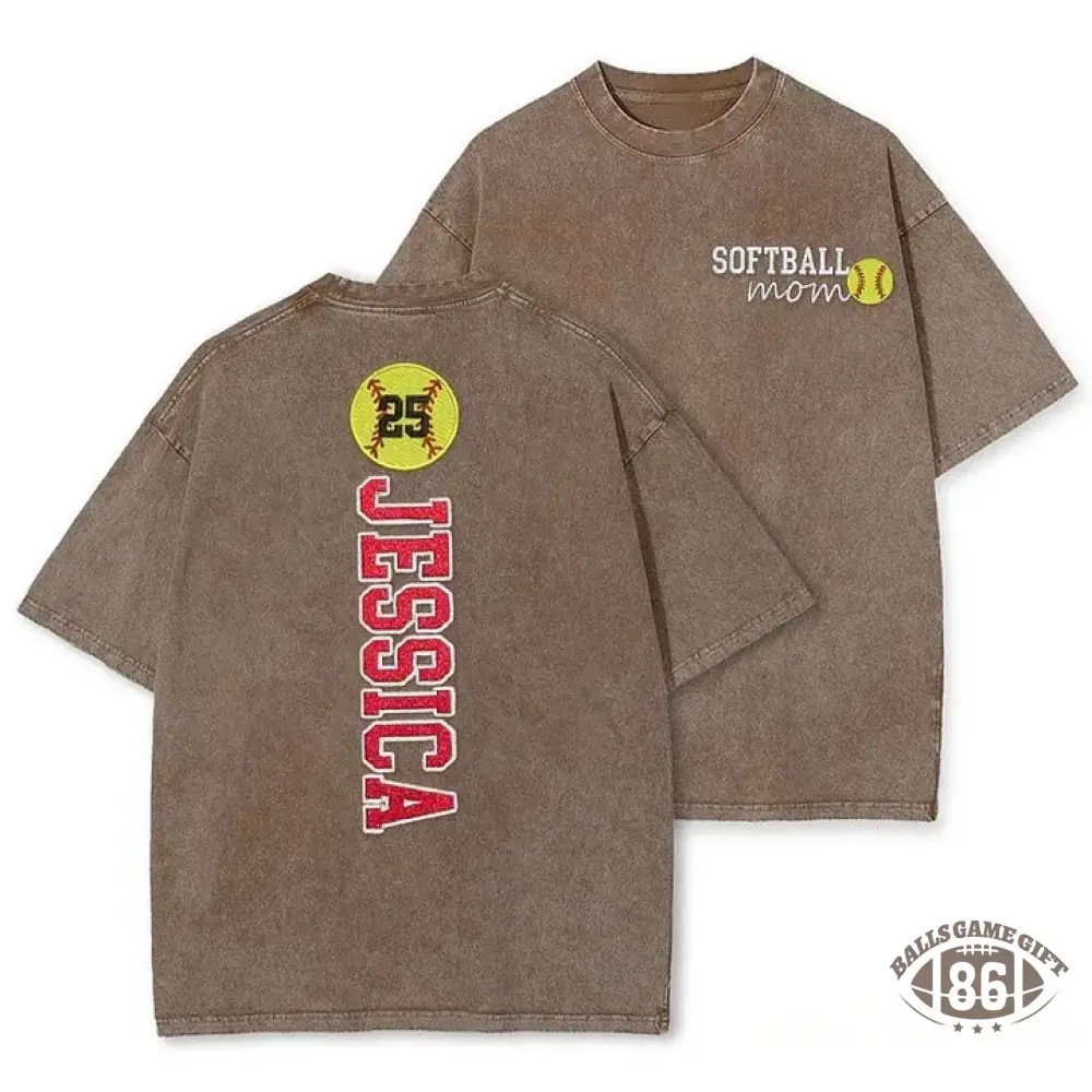 Softball Mom Washed T-Shirt Glitter Embroidery Name or Team Name Shirt