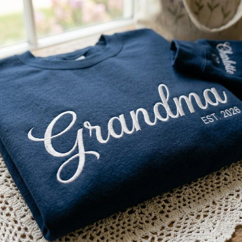 Embroidered Mama Grandma Sweatshirt Personalized Name On Sleeve Mothers Day Gift for Mom