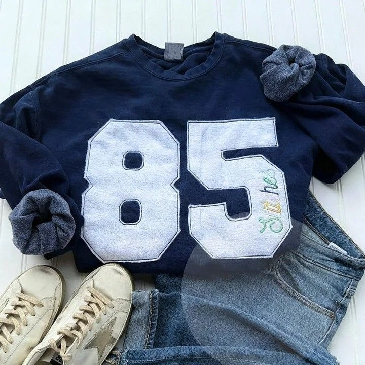 Sports Number Embroidered Crewneck Team or Player Name Sweatshirt