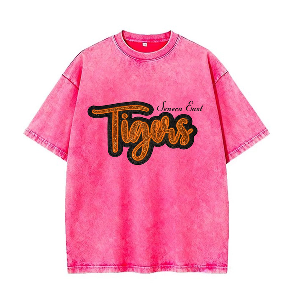 Custom Glitter Team Mascot Embroidered Washed T-shirt For Game Day Gifts for Sports Fans