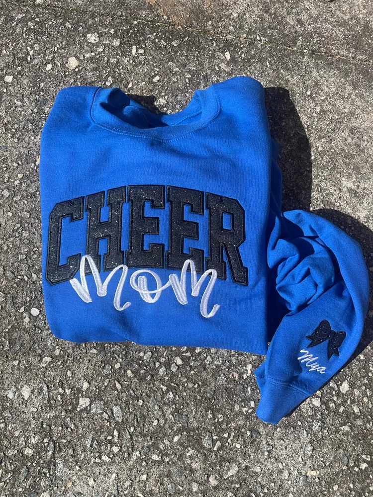 Custom Embroidered Glitter Cheer Mom T-shirt&Sweatshirt , Cheer Mom Gift