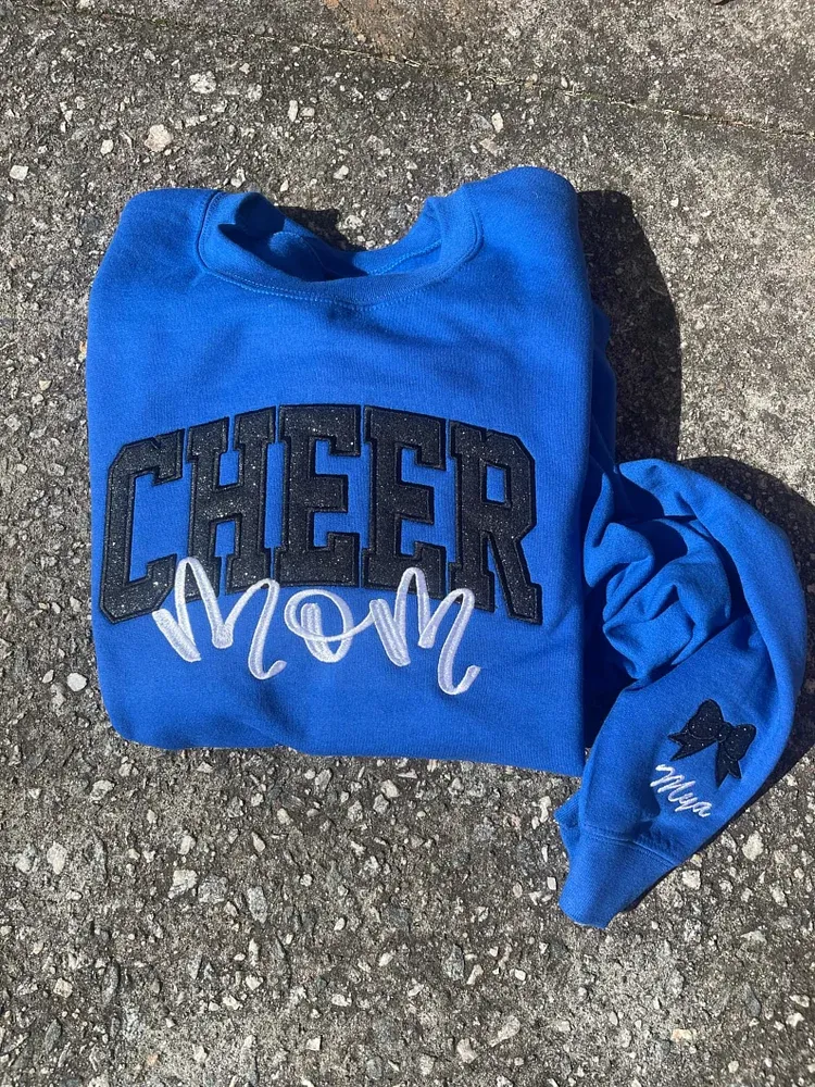 Custom Embroidered Glitter Cheer Mom T-shirt&Sweatshirt , Cheer Mom Gift
