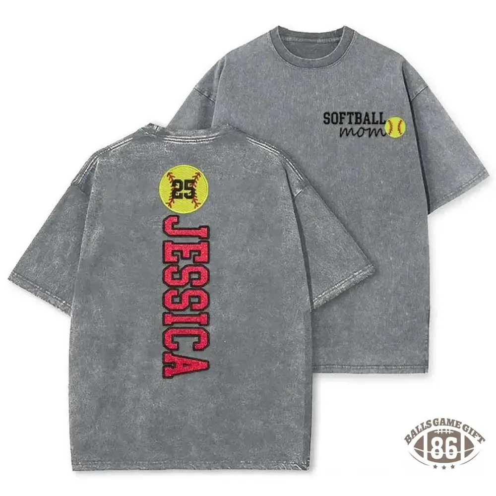Softball Mom Washed T-Shirt Glitter Embroidery Name or Team Name Shirt