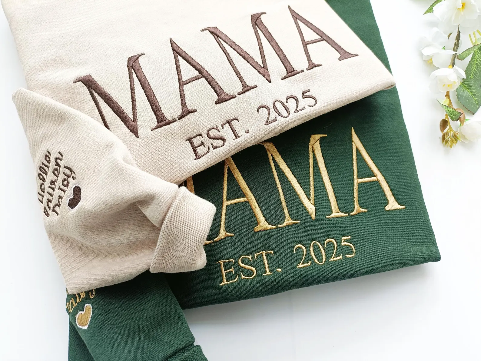 Personalized Mama Full Embroidered Sweatshirt, New Mom Outfit, Mother's Day Gifts.