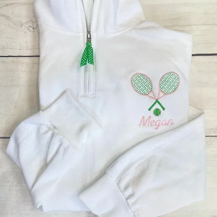 Personalized Tennis Racket Quarter Zip Sweatshirt Custom Name Tennis Pullover