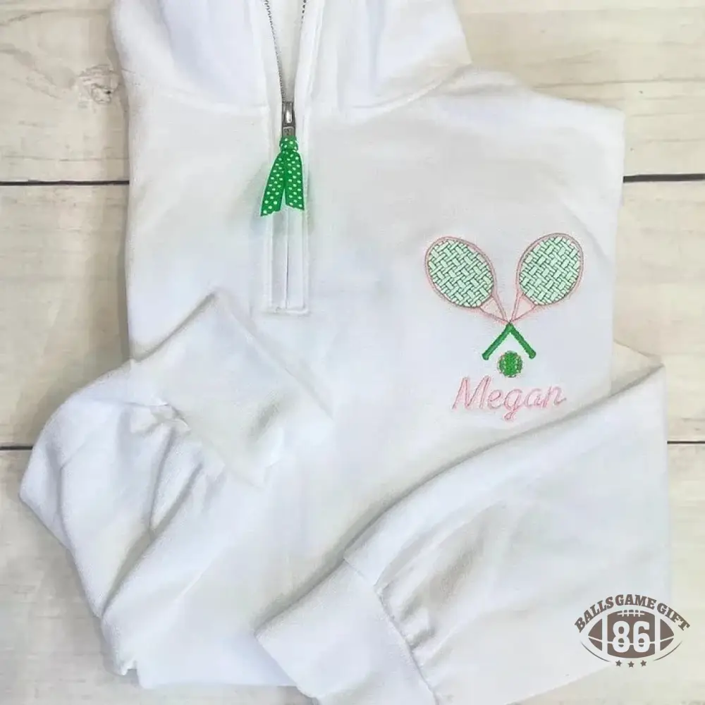 Personalized Tennis Racket Quarter Zip Sweatshirt Custom Name Tennis Pullover