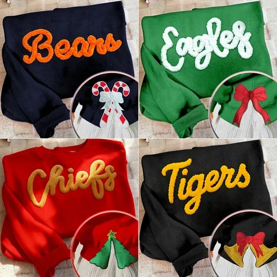 Custom Chenille Team Sweatshirt with Bow – Cozy Style & Fan Spirit 
