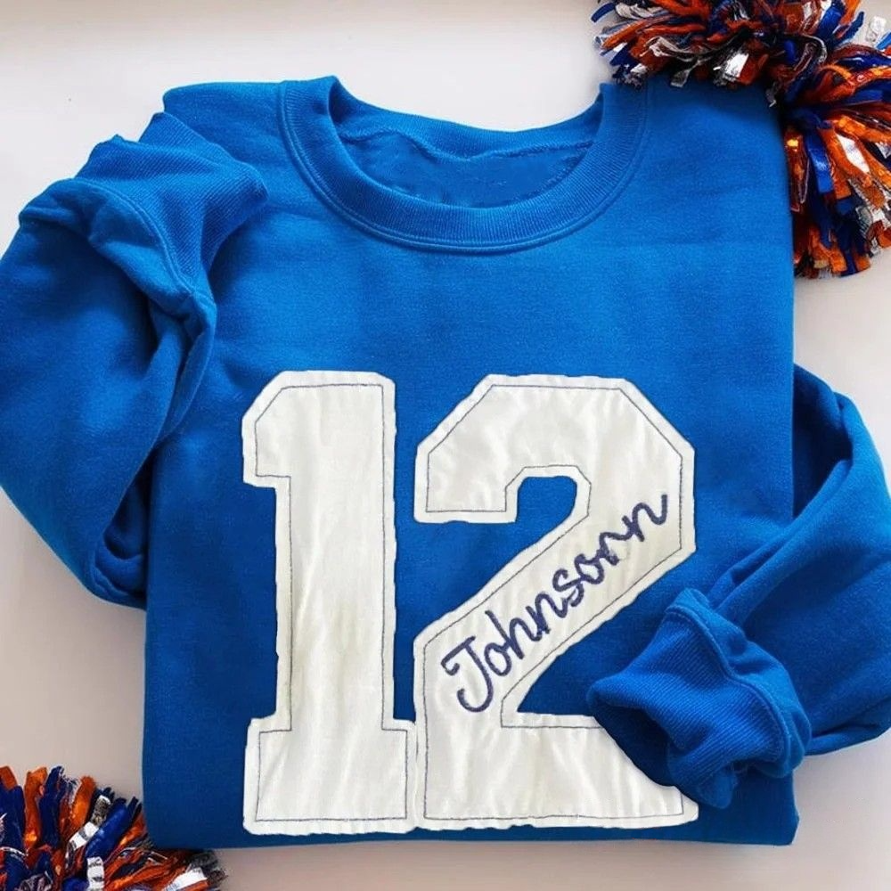 Sports Number Embroidered Crewneck Team or Player Name Sweatshirt