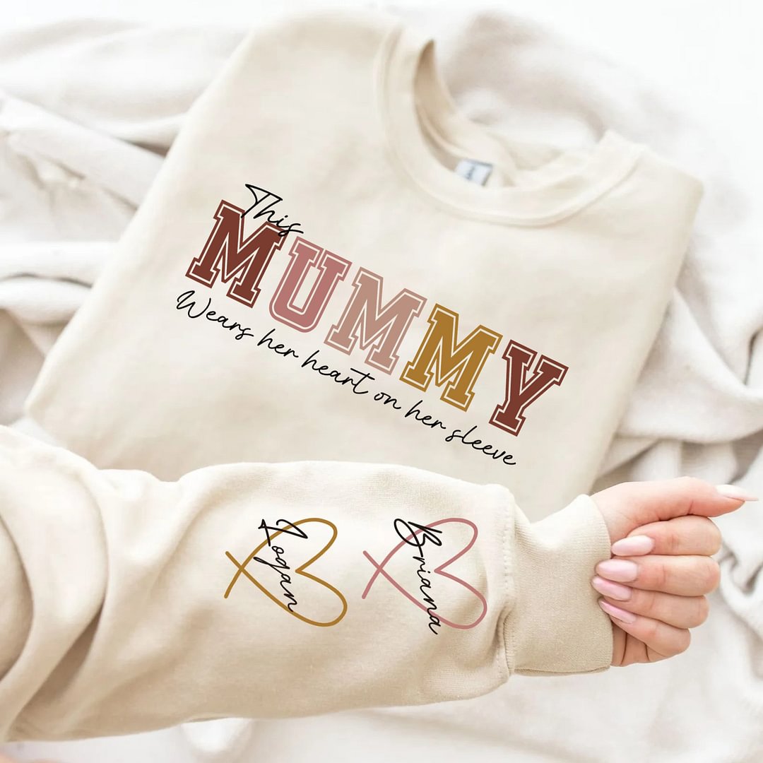 Custom Mama Embroidered Sweatshirt with Names on Sleeve Personalized Mother's Day Gift for Mom