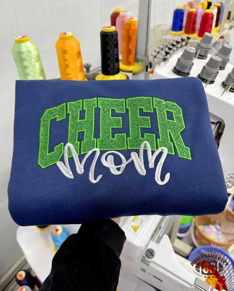 Custom Glitter Embroidered Cheer Mom, Cheer Dad & Cheer Grandma Sweatshirt, Team Spirit Gift, Game Day