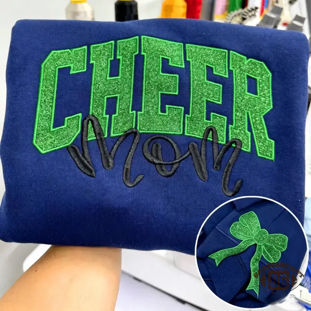 Custom Glitter Embroidered Cheer Mom, Cheer Dad & Cheer Grandma Sweatshirt, Team Spirit Gift, Game Day