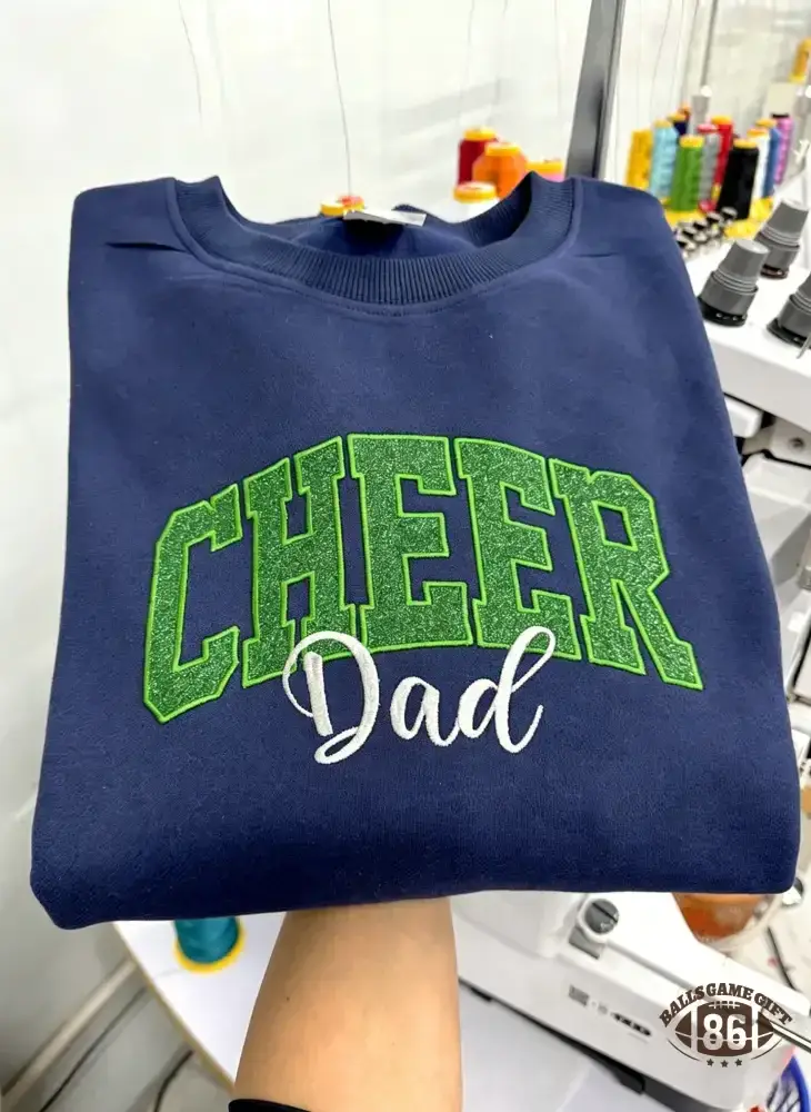 Custom Glitter Embroidered Cheer Mom, Cheer Dad & Cheer Grandma Sweatshirt, Team Spirit Gift, Game Day