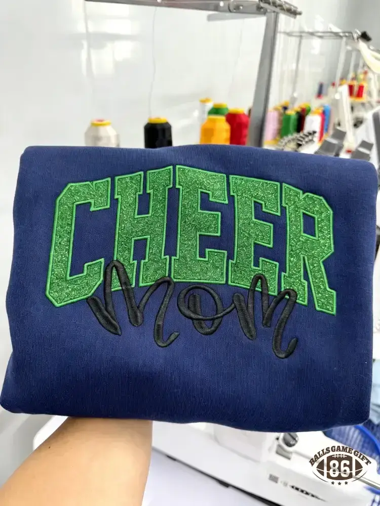 Custom Glitter Embroidered Cheer Mom, Cheer Dad & Cheer Grandma Sweatshirt, Team Spirit Gift, Game Day