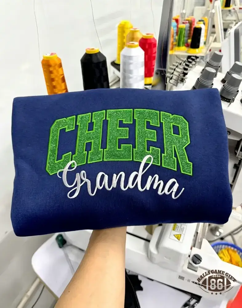 Custom Glitter Embroidered Cheer Mom, Cheer Dad & Cheer Grandma Sweatshirt, Team Spirit Gift, Game Day