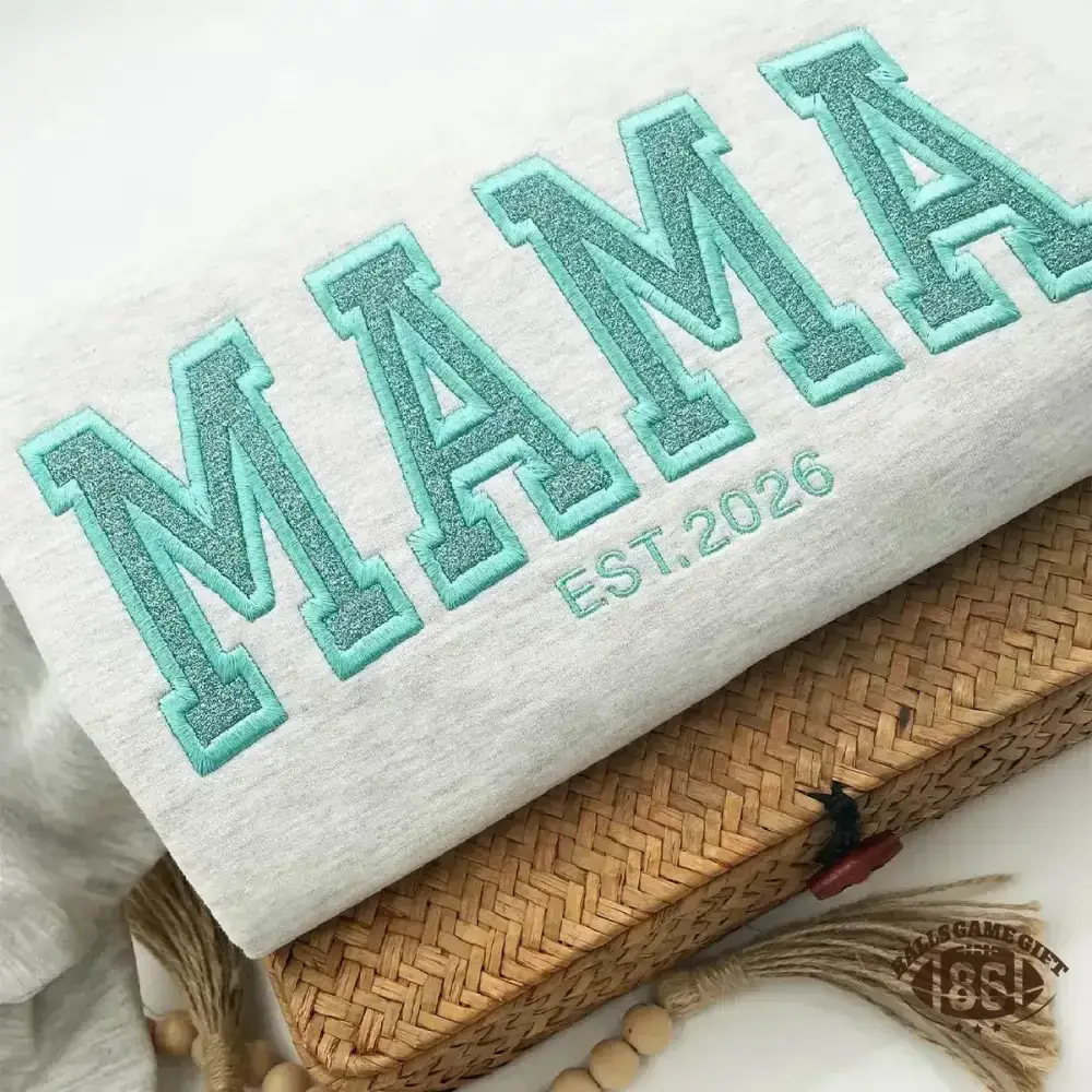  Embroidered Glitter "MAMA" Summer Sweatshirt | Personalized Mom Crewneck with Kids Names