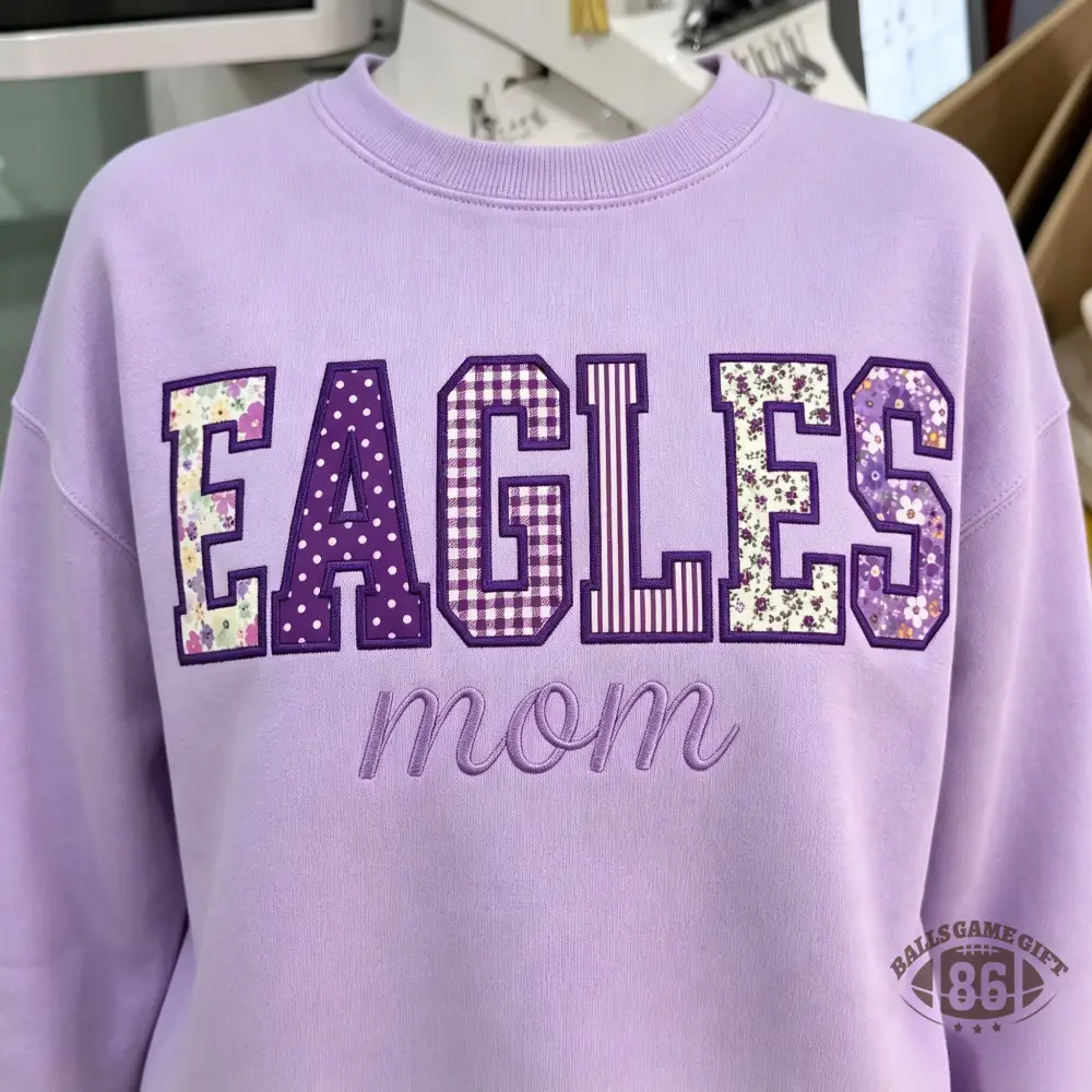 Embroidered Personalized Applique College Sweatshirt, Custom Floral Patchwork Varsity Crewneck
