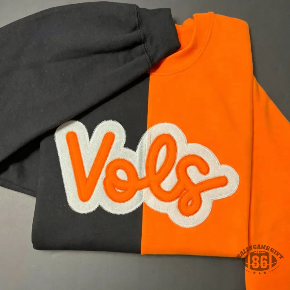 Embroidered Vols Split color Sweatshirt, Custom Team Two Tone Split Embroidered Crewneck