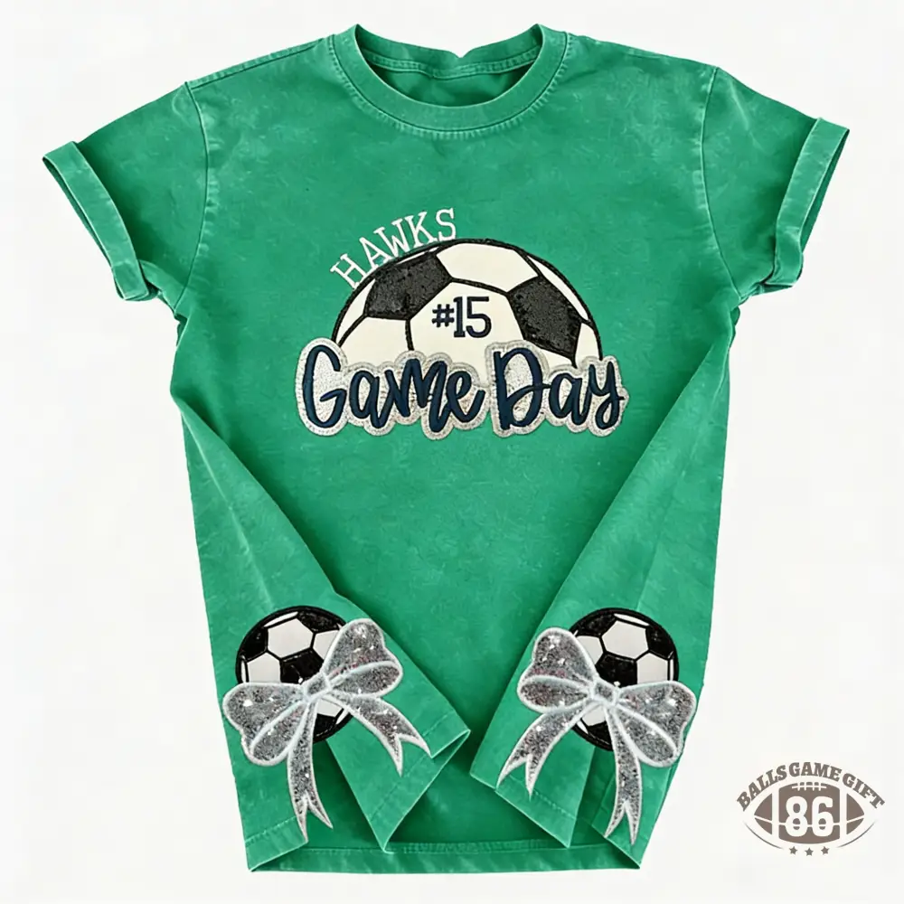 Proudstitch Soccer Game Day Washed T-Shirt Sequin Soccer Side Bow