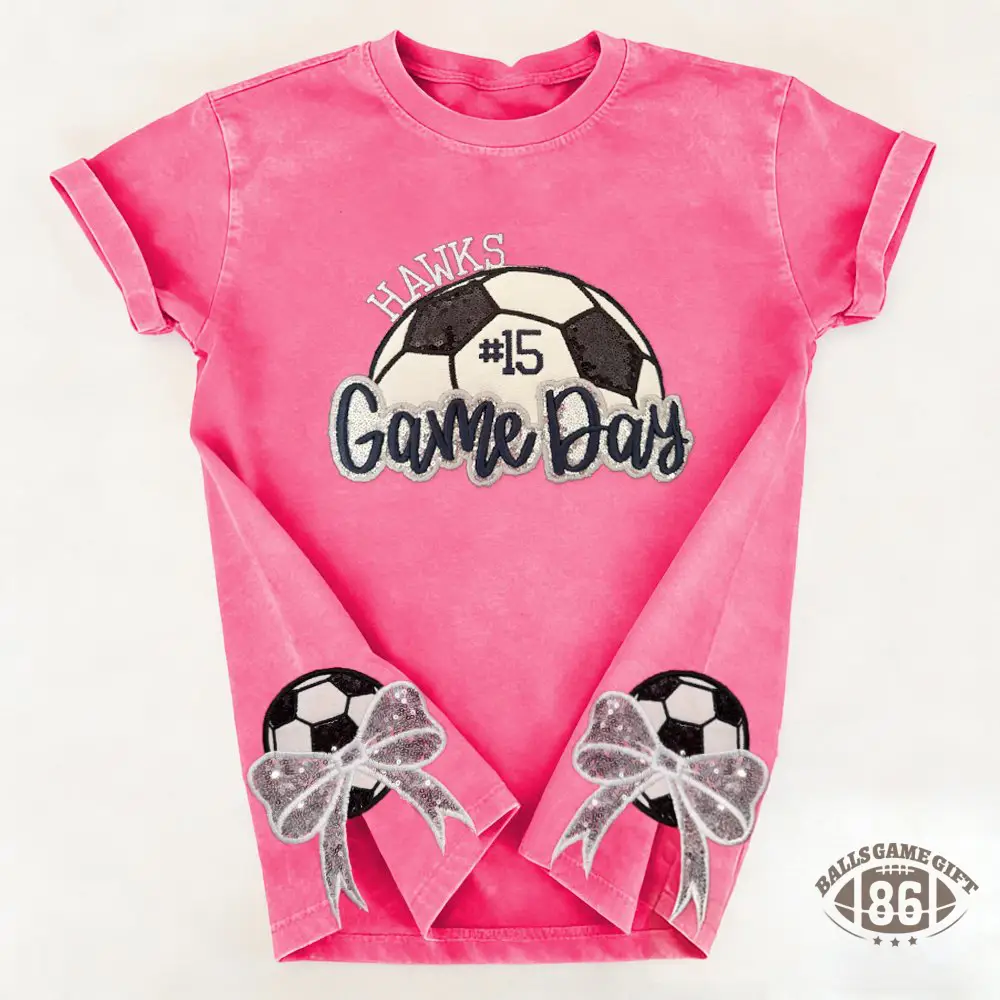 Proudstitch Soccer Game Day Washed T-Shirt Sequin Soccer Side Bow