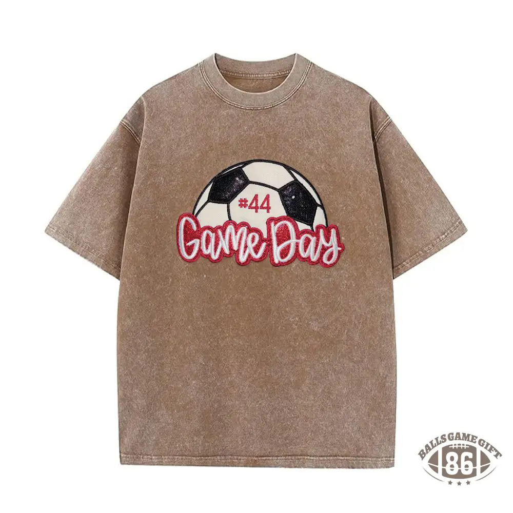 Proudstitch Soccer Game Day Washed T-Shirt Sequin Soccer Side Bow
