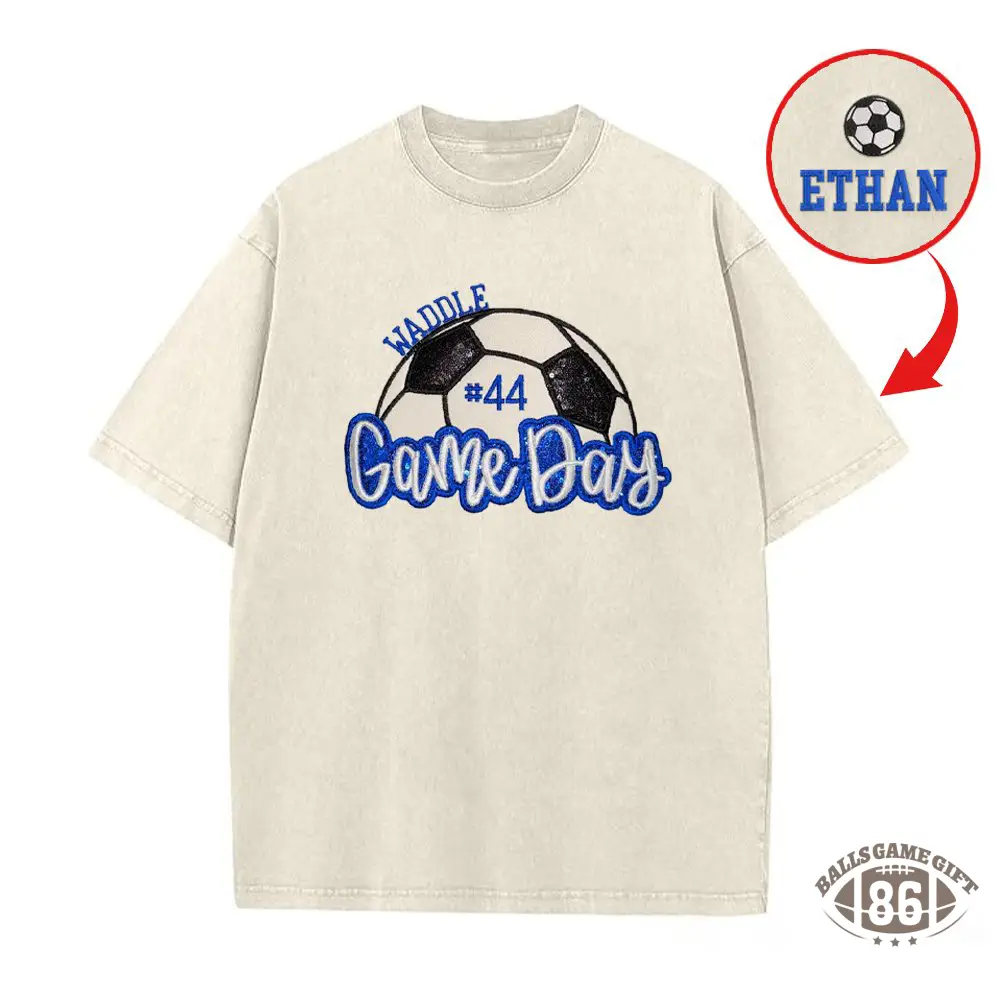 Proudstitch Soccer Game Day Washed T-Shirt Sequin Soccer Side Bow
