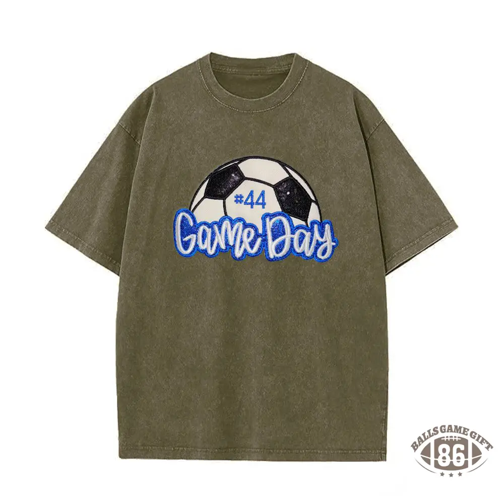 Proudstitch Soccer Game Day Washed T-Shirt Sequin Soccer Side Bow