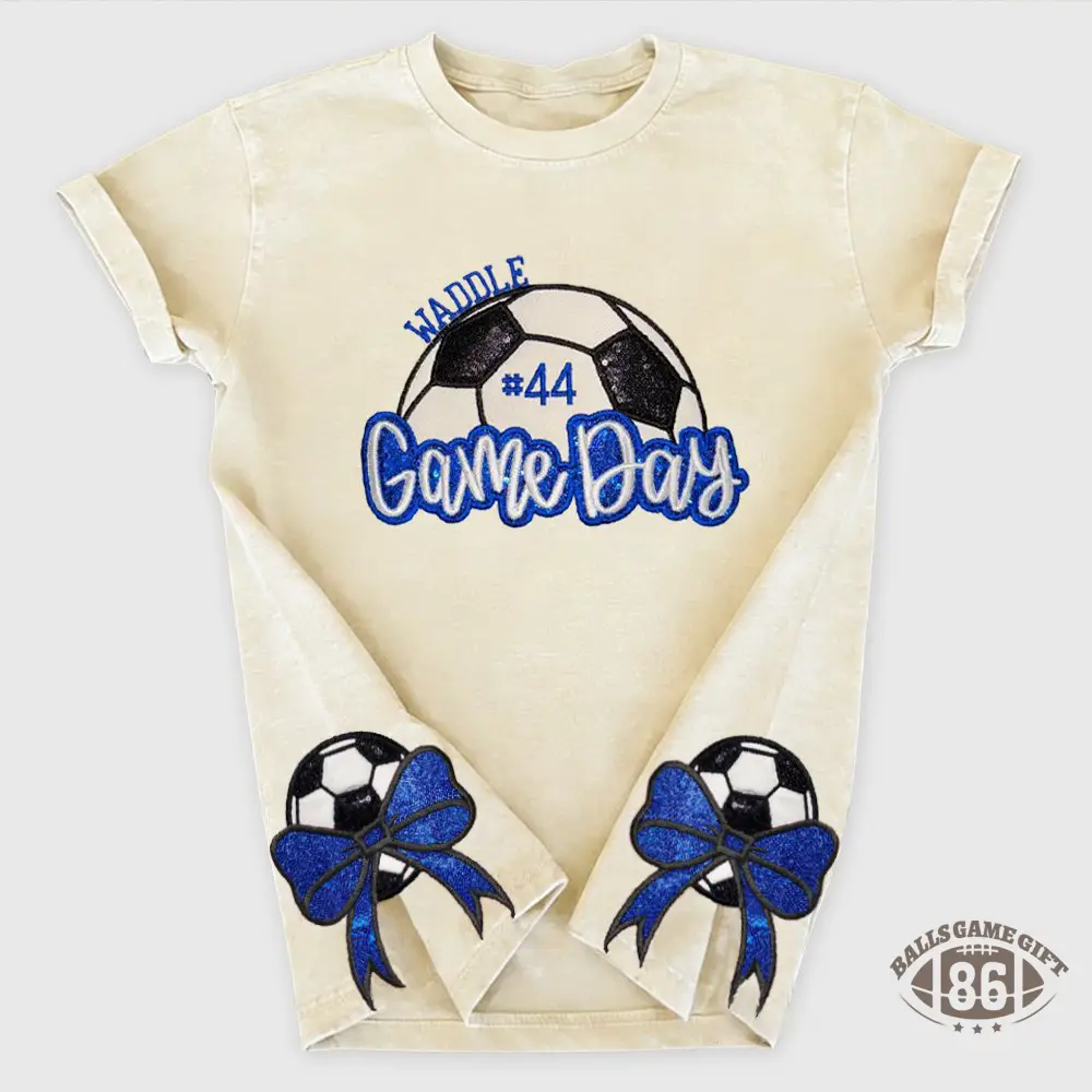 Proudstitch Soccer Game Day Washed T-Shirt Sequin Soccer Side Bow