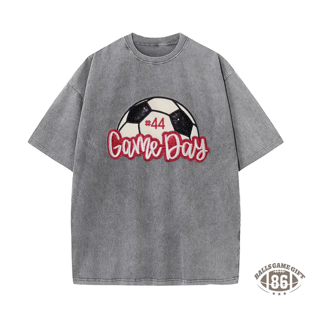 Proudstitch Soccer Game Day Washed T-Shirt Sequin Soccer Side Bow