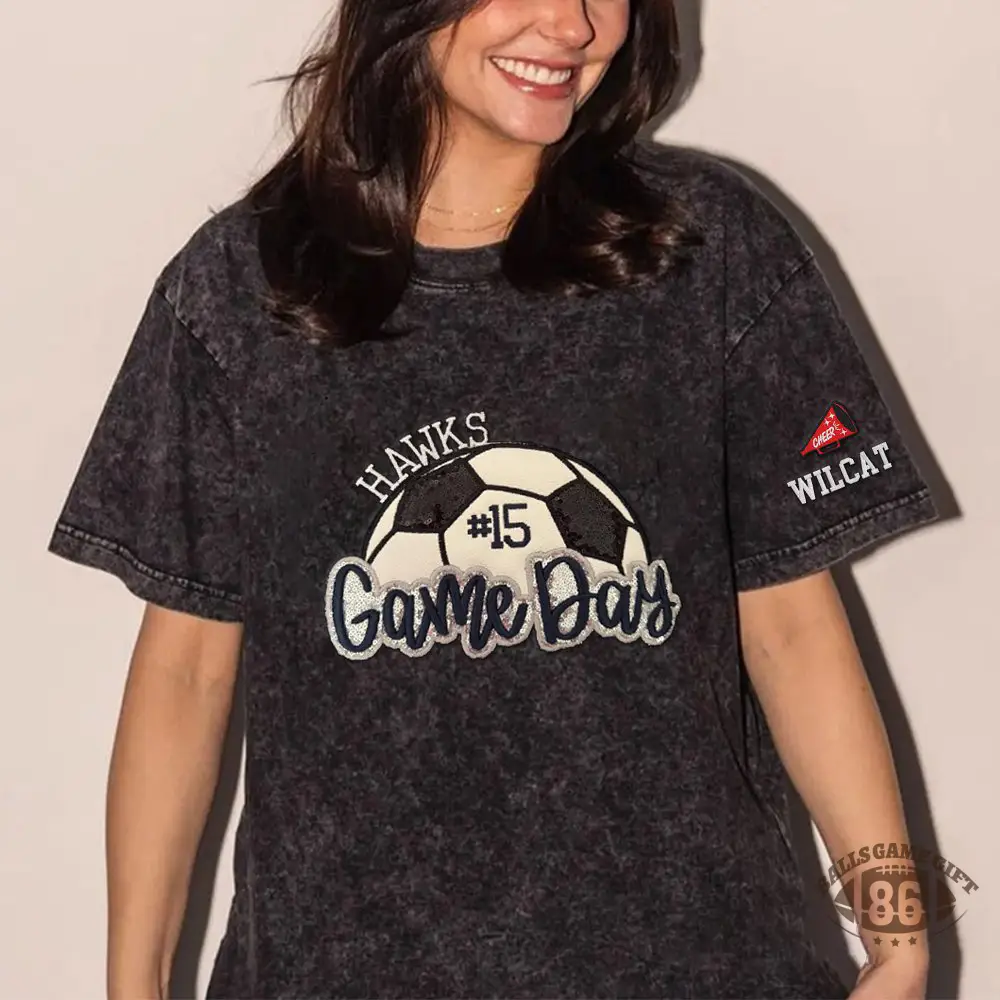 Proudstitch Soccer Game Day Washed T-Shirt Sequin Soccer Side Bow