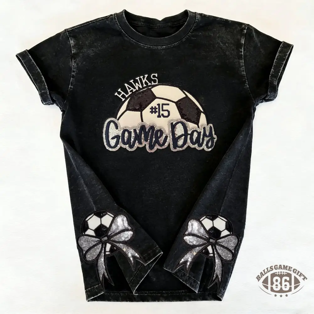 Proudstitch Soccer Game Day Washed T-Shirt Sequin Soccer Side Bow