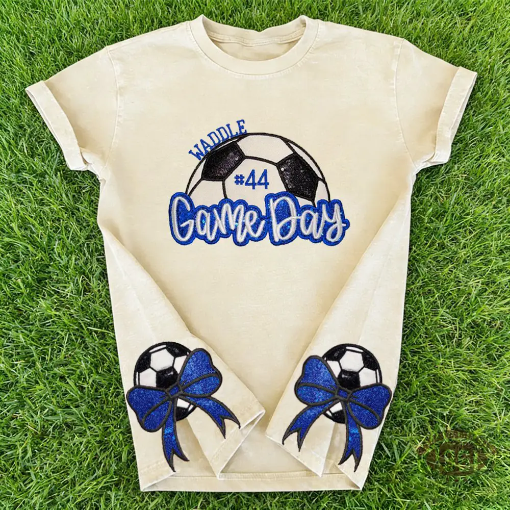 Proudstitch Soccer Game Day Washed T-Shirt Sequin Soccer Side Bow