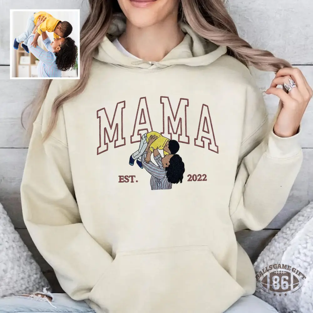 Custom Mama Sweatshirt, Embroidered Kids Portrait Crewneck, Unique Mother's Day Gift Keepsake Gift