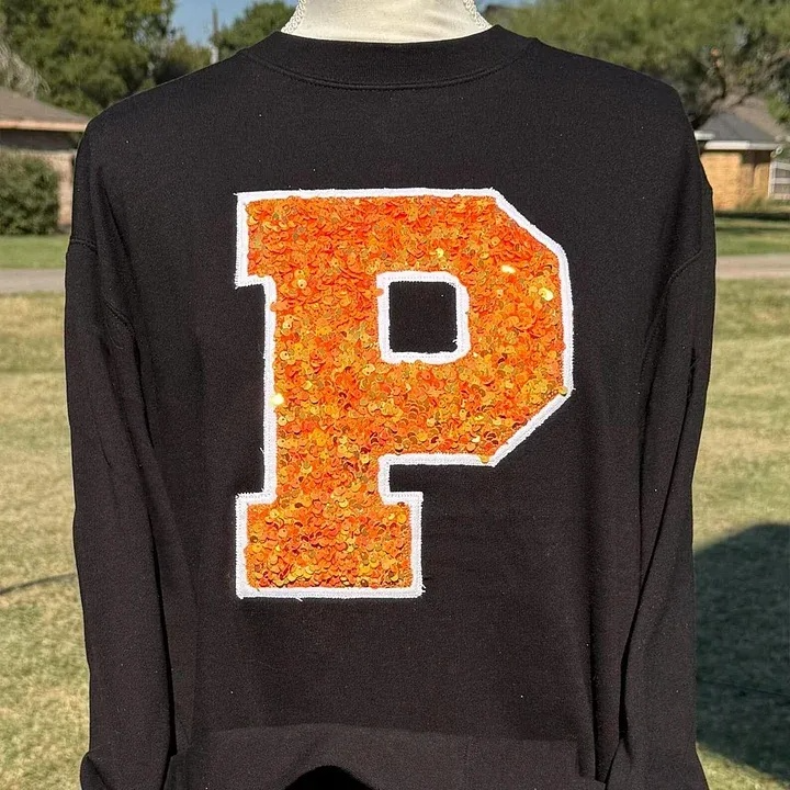 Personalized Embroidered Sequin Number or Letter Sweatshirt School Spirit Initial Crewneck