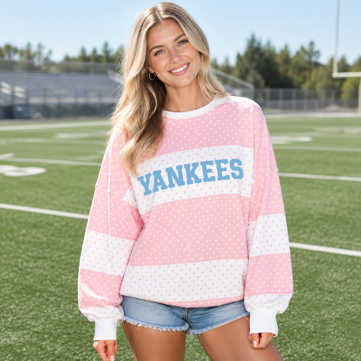 Custom Polka Dot Patchwork Colorblock Long Sleeve Top Team Fan Game Day Outfit