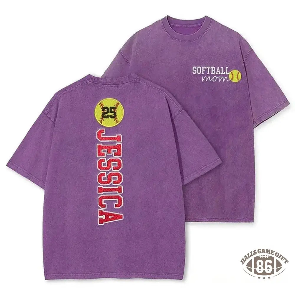 Softball Mom Washed T-Shirt Glitter Embroidery Name or Team Name Shirt
