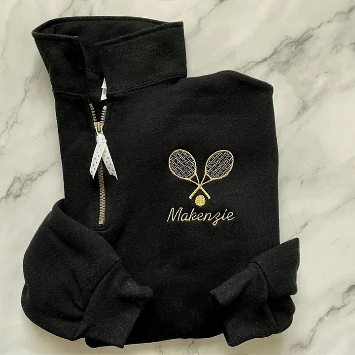 Personalized Tennis Racket Quarter Zip Sweatshirt Custom Name Tennis Pullover