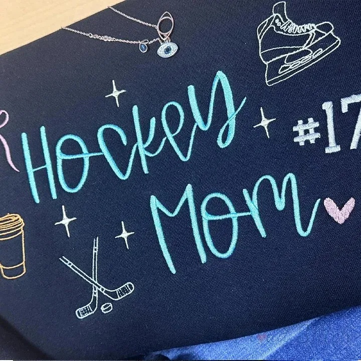 Custom Embroidered Hockey Mom Sweatshirt/Hoodie/T-Shirt Custom Number & Team Color