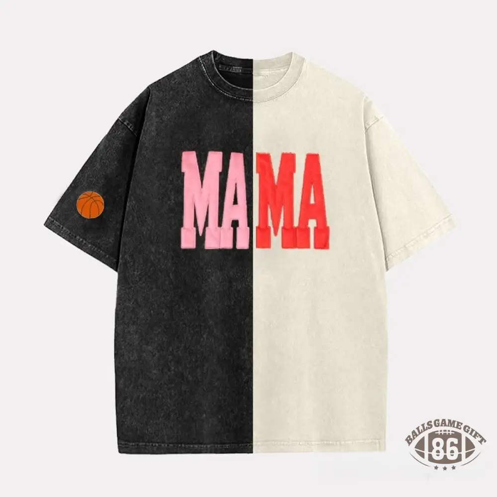 Proudstitch Fabric Applique MAMA Two Tone Embroidered Vintage Washed T-Shirt For Game Day