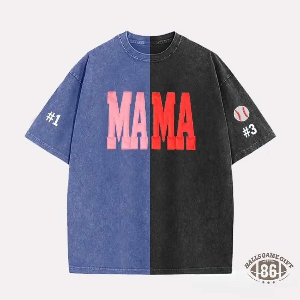 Proudstitch Fabric Applique MAMA Two Tone Embroidered Vintage Washed T-Shirt For Game Day