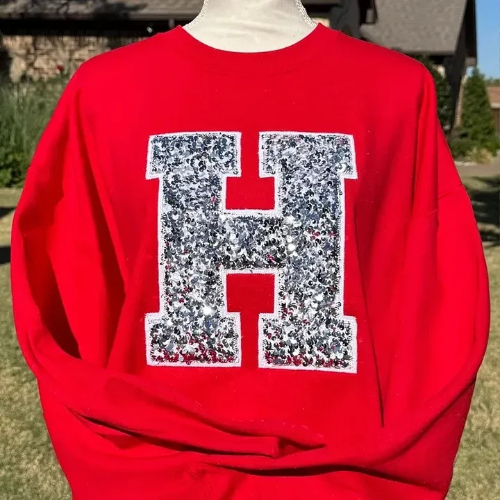 Personalized Embroidered Sequin Number or Letter Sweatshirt School Spirit Initial Crewneck