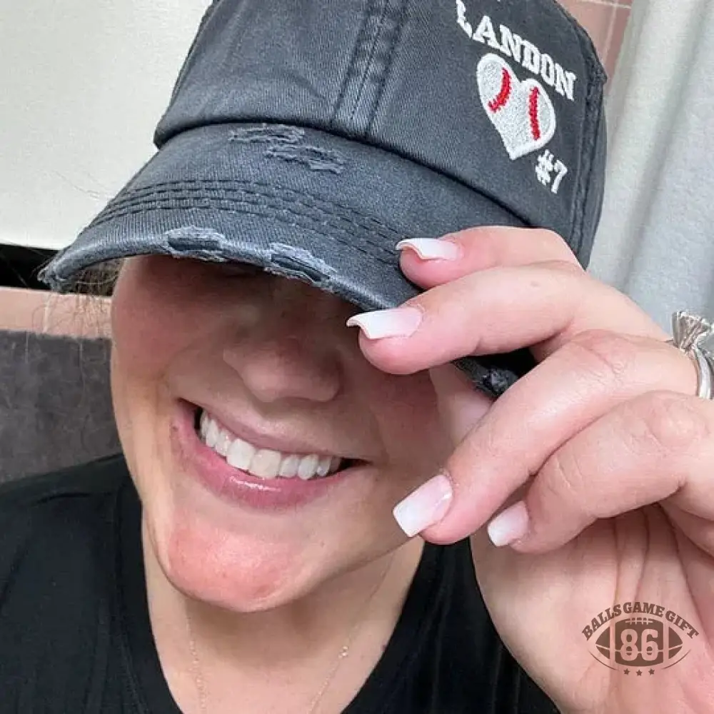 Custom Embroidered Baseball Cap with Baseball Heart