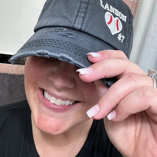 Custom Embroidered Baseball Cap with Baseball Heart
