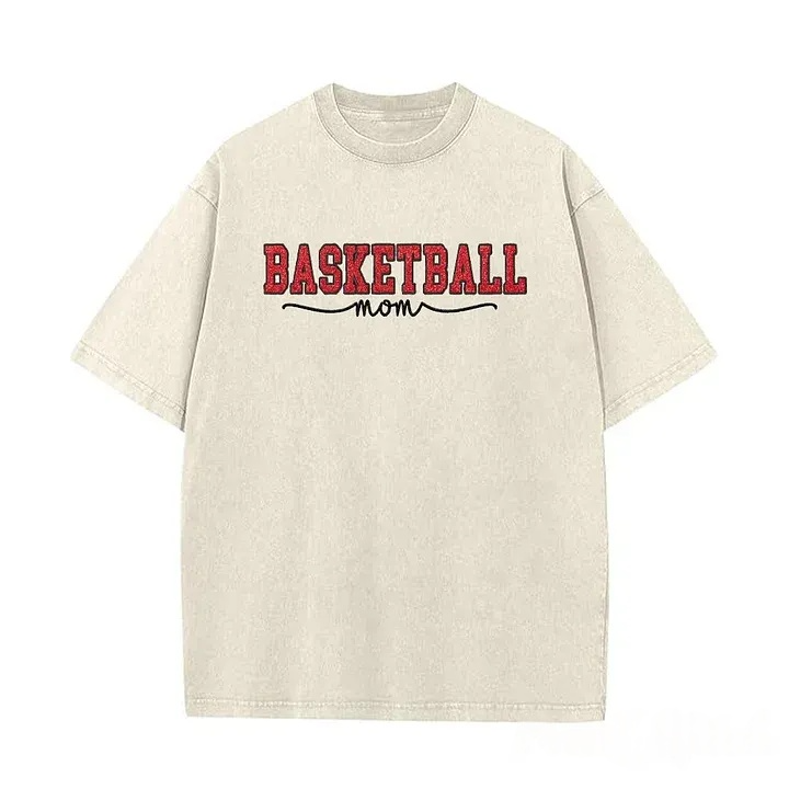 Basketball Mom Side Bow Washed T-shirt with Glitter Embroidered Coquette shirt