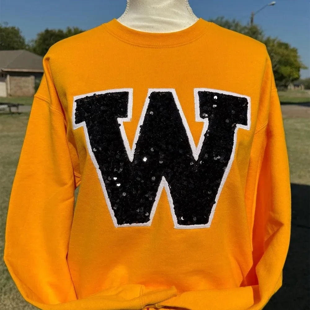 Personalized Embroidered Sequin Number or Letter Sweatshirt School Spirit Initial Crewneck