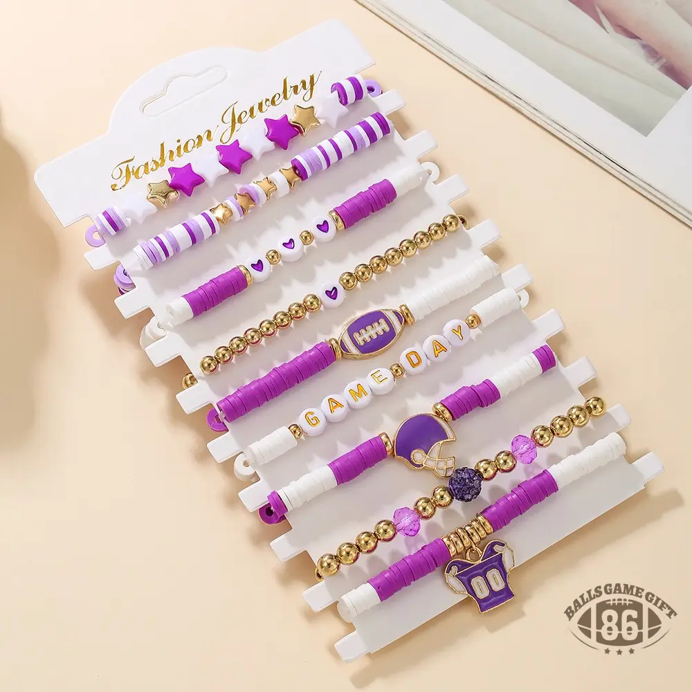Football Game Day Stackable Beaded Bracelets Set Mom Fans Game Day Jewelry Gift