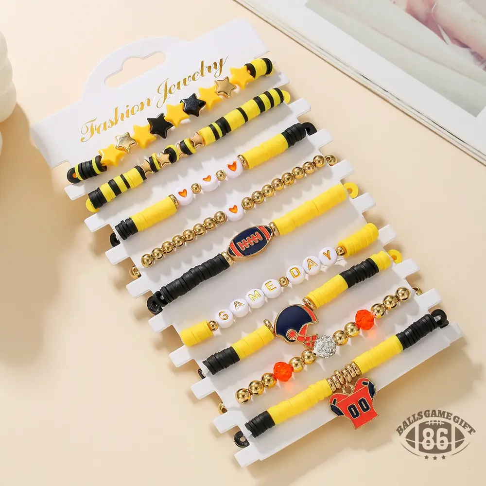 Football Game Day Stackable Beaded Bracelets Set Mom Fans Game Day Jewelry Gift