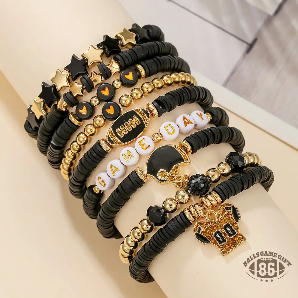 Football Game Day Stackable Beaded Bracelets Set Mom Fans Game Day Jewelry Gift