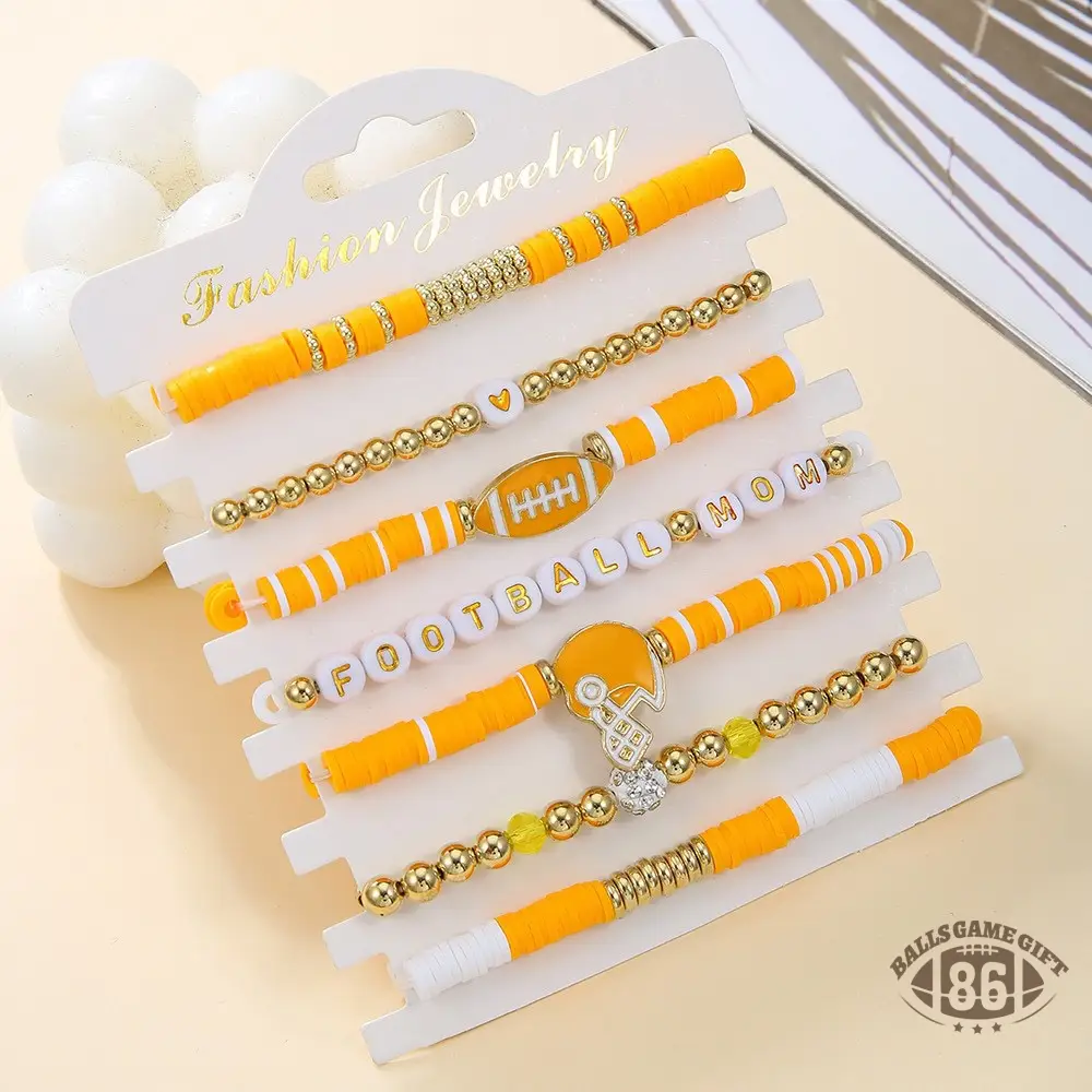 Football Game Day Stackable Beaded Bracelets Set Mom Fans Game Day Jewelry Gift